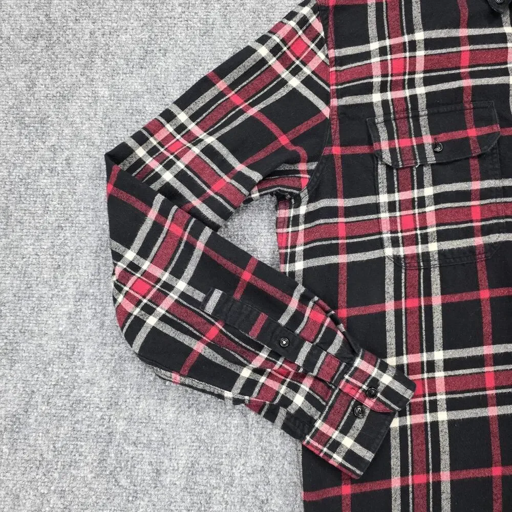 Banana Republic Shirt Mens Tall Medium Black Red Plaid Flannel Organic Untucked